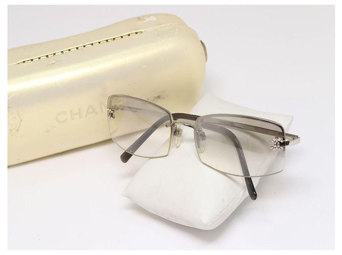 Chanel CC Logo Silberne Randlose Strass Sonnenbrille Transparent - Ansicht 9