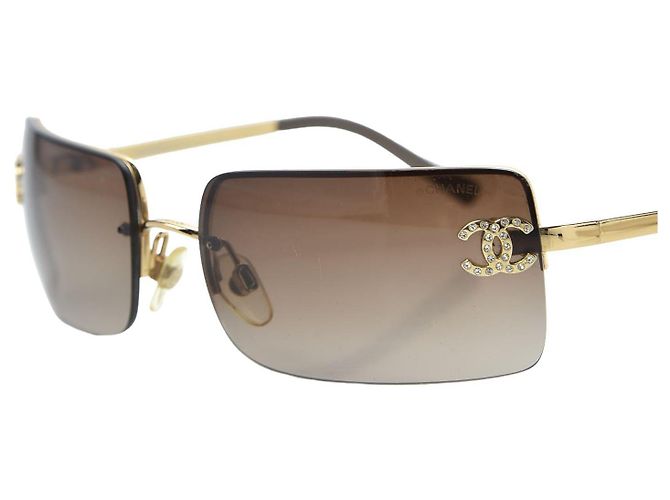 Occhiali da sole Chanel CC Logo con Strass 4104-B Marrone Oro D'oro - vista 7