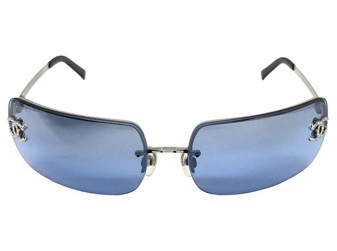 Occhiali da sole Chanel 4104-B Blu Strass Plastica Argento - vista 3