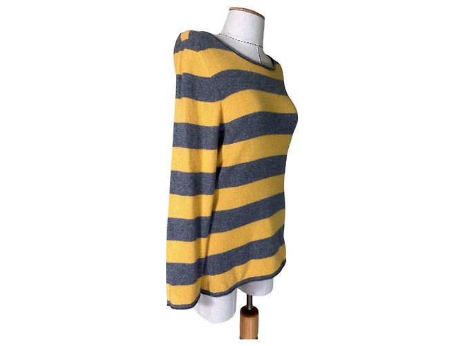 Autre Marque Christian Berg Cashmere Pullover mit gelb grauen Streifen - Ansicht 3