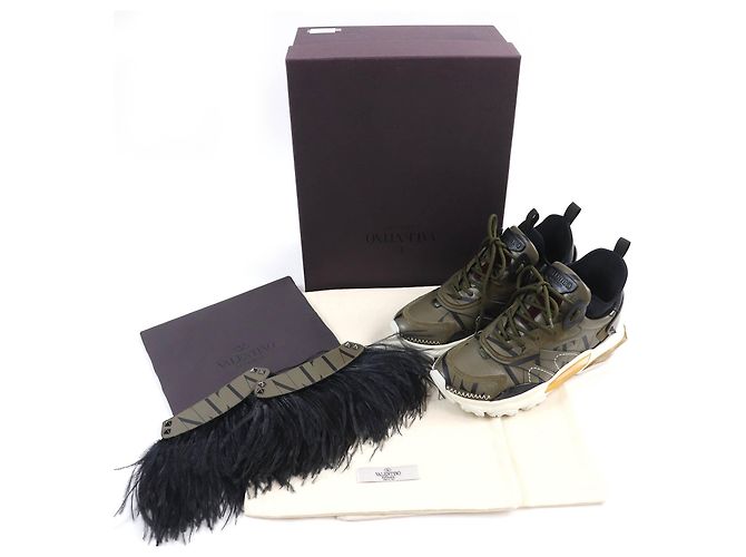 Sneakers Valentino BOUNCE Piume di Struzzo Kaki Cachi - vista 2