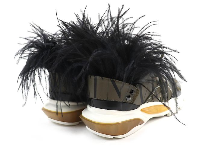 Sneakers Valentino BOUNCE Piume di Struzzo Kaki Cachi - vista 8