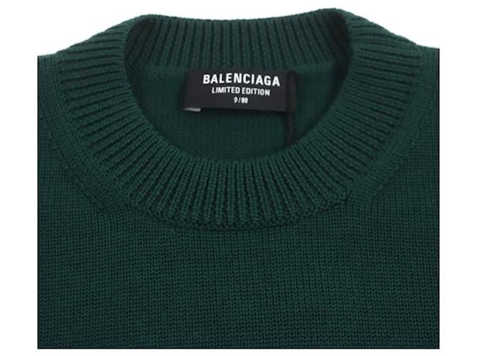 Balenciaga Woll-Polyester Rundhals-Pullover grün S - Ansicht 2