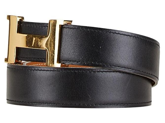 Cinto de couro com fivela H Constance da Hermès Preto - vista 2