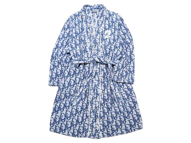 Christian Dior Diorissimo Monogram Terry Cloth Robe White Blue - view 2