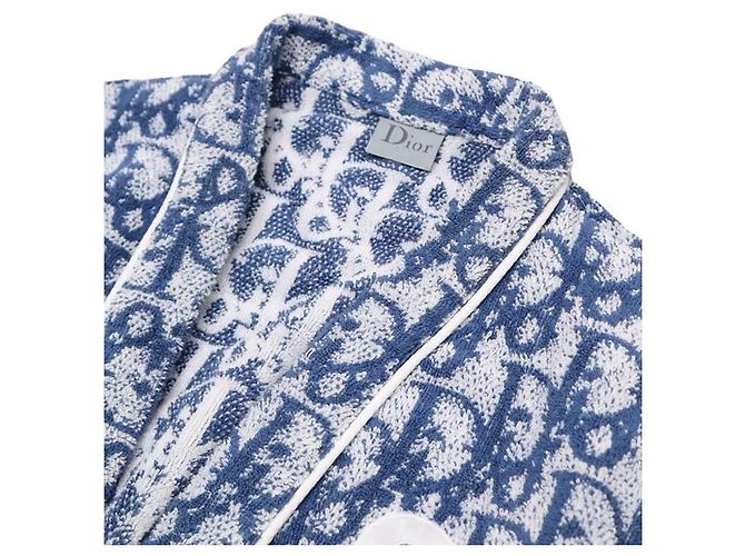 Christian Dior Diorissimo Monogram Terry Cloth Robe White Blue - view 4