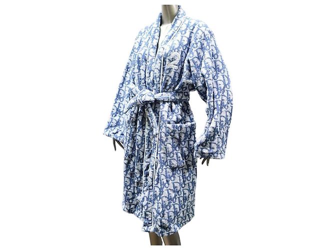 Christian Dior Diorissimo Monogram Terry Cloth Robe White Blue - view 7