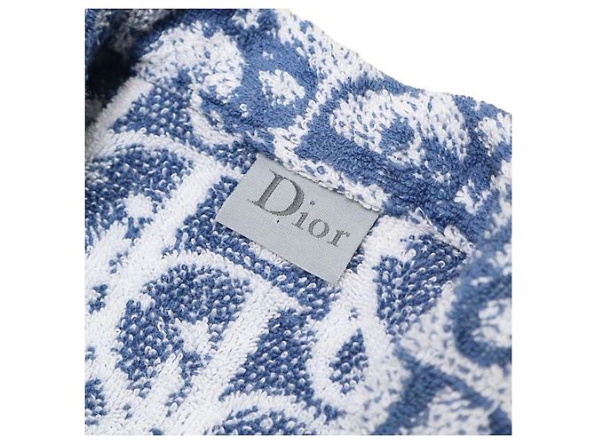 Christian Dior Diorissimo Monogram Terry Cloth Robe White Blue - view 8
