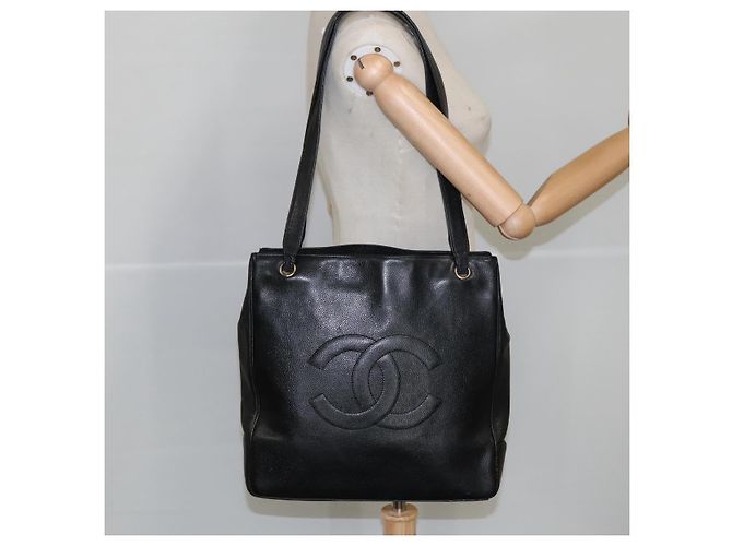 CHANEL COCO Borsa Tote in Pelle Caviar Nera Oro CC Auth bs20388 Nero D'oro - vista 20