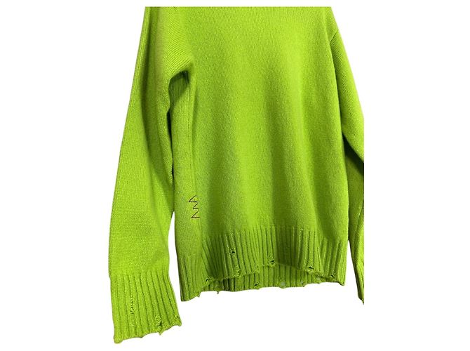 Autre Marque Maglione verde effetto buco in misto cashmere e lana - vista 2