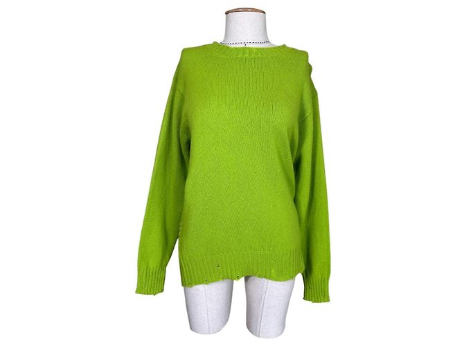 Autre Marque Maglione verde effetto buco in misto cashmere e lana - vista 5
