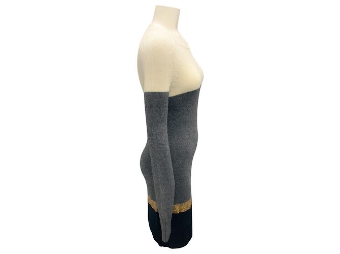 Vionnet Strickkleid mit langen Ärmeln in Elfenbein / Anthrazitgrau / Goldmetallic / Schwarz gestreift Mehrfarben - Ansicht 2