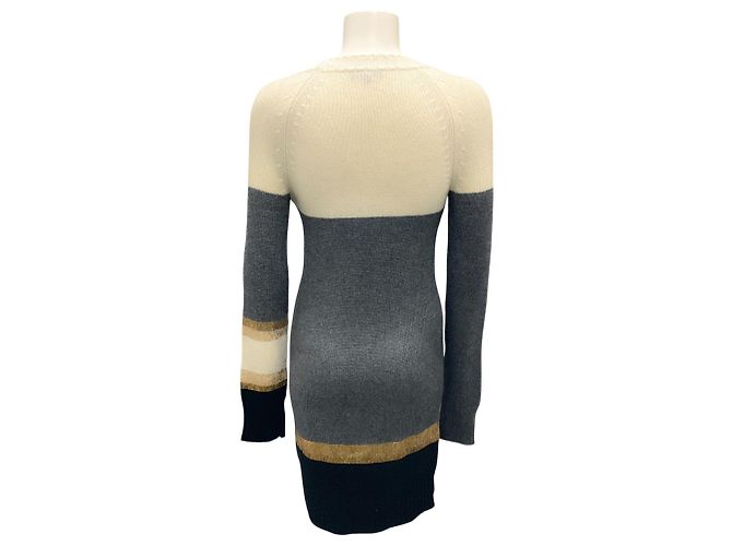 Vionnet Strickkleid mit langen Ärmeln in Elfenbein / Anthrazitgrau / Goldmetallic / Schwarz gestreift Mehrfarben - Ansicht 3