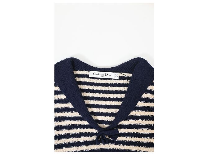 Dior Marinière Pullover mit Matrosenkragen und Schleife aus navyblauer Baumwolle - Ansicht 10