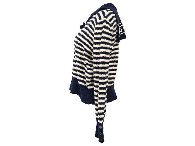 Dior Marinière Pullover mit Matrosenkragen und Schleife aus navyblauer Baumwolle - Ansicht 2