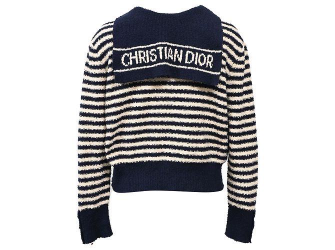 Dior Marinière Pullover mit Matrosenkragen und Schleife aus navyblauer Baumwolle - Ansicht 3
