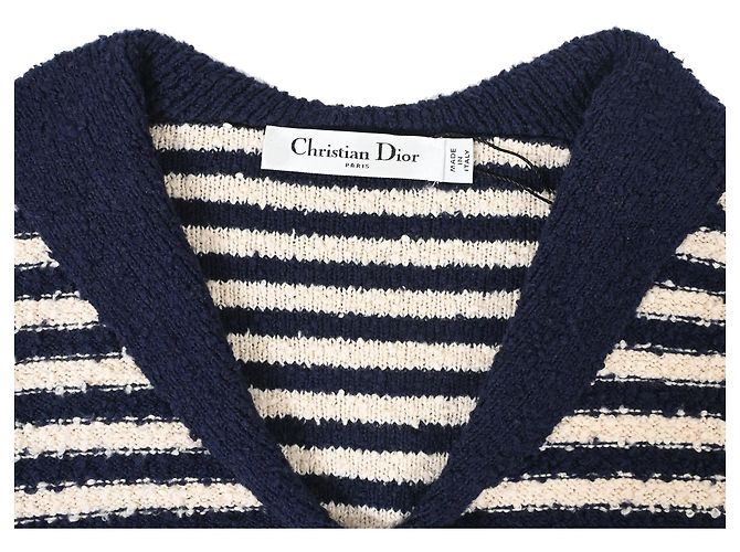 Dior Marinière Pullover mit Matrosenkragen und Schleife aus navyblauer Baumwolle - Ansicht 5