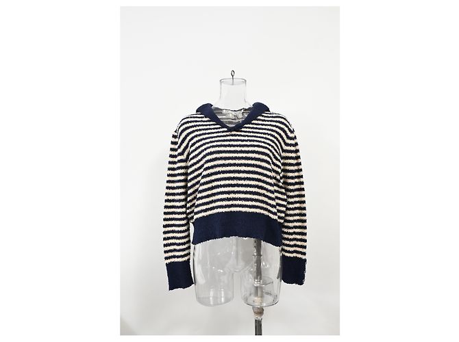 Dior Marinière Pullover mit Matrosenkragen und Schleife aus navyblauer Baumwolle - Ansicht 6