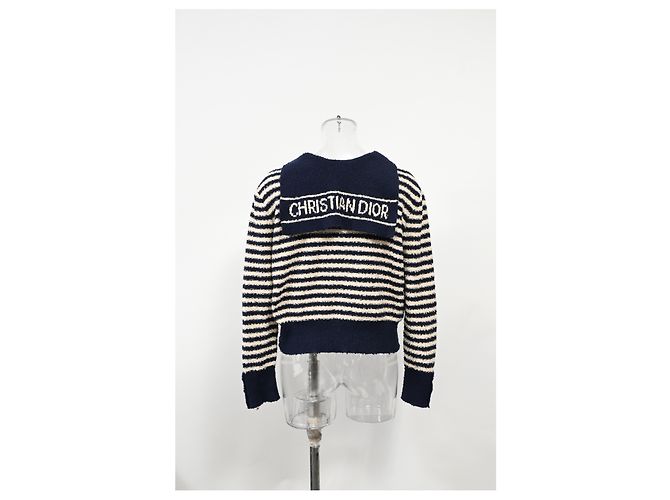 Dior Marinière Pullover mit Matrosenkragen und Schleife aus navyblauer Baumwolle - Ansicht 8