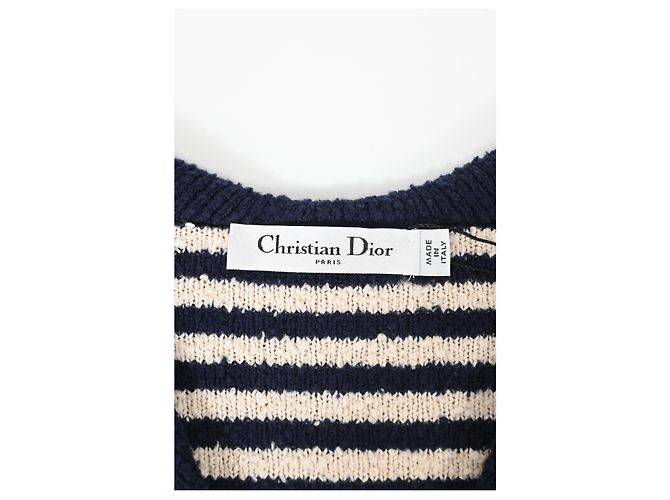 Dior Marinière Pullover mit Matrosenkragen und Schleife aus navyblauer Baumwolle - Ansicht 9