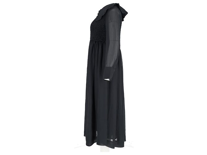 Ganni Midikleid mit langen Ärmeln aus schwarzem Polyester und gerafftem Oberteil - Ansicht 5