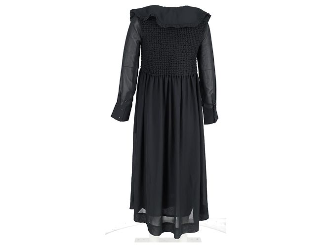 Ganni Midikleid mit langen Ärmeln aus schwarzem Polyester und gerafftem Oberteil - Ansicht 6