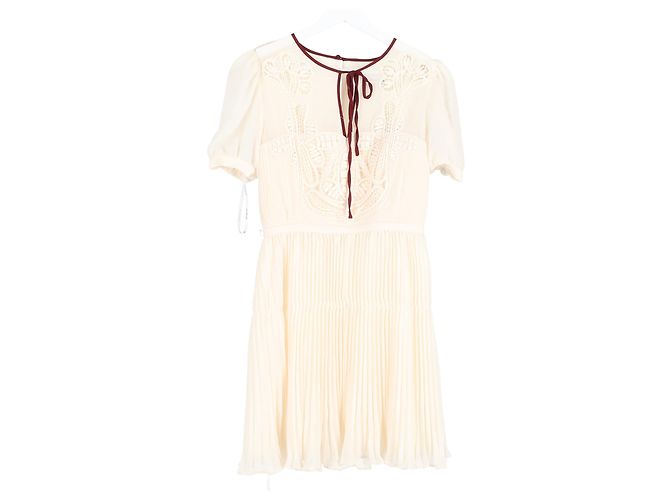 Self portrait Vestido mini de poliéster blanco con plisado y ribete de macramé de Self-Portrait - vista 4