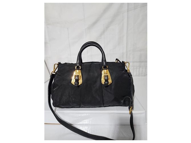 Borsa a tracolla convertibile Prada in tessuto nero - vista 12