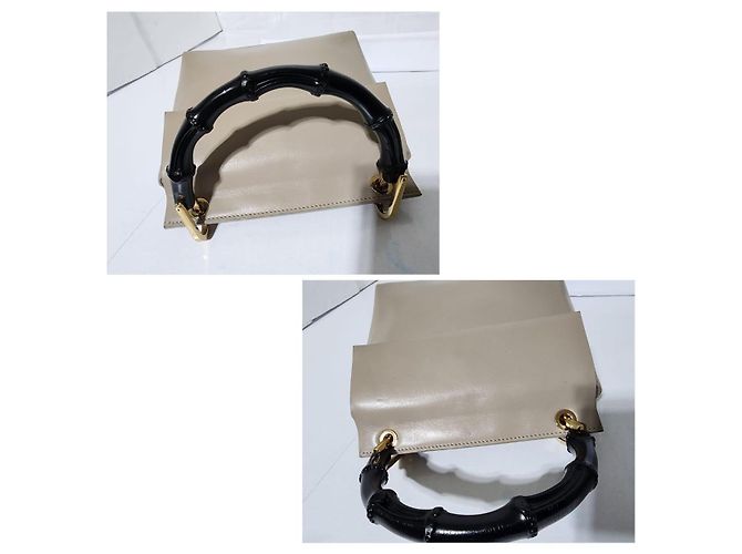 Bolsa de mão de couro Gucci Bamboo com aba bege - vista 14