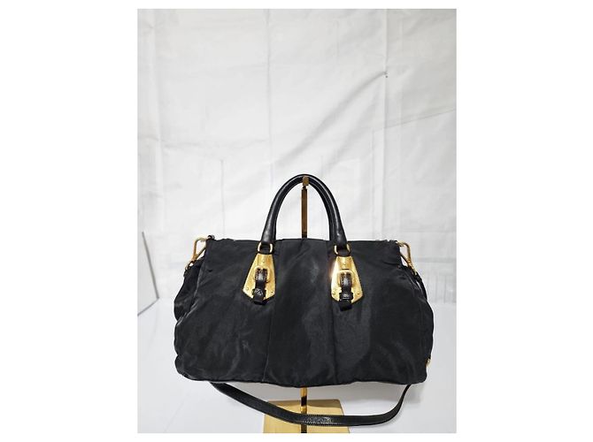 Prada umwandelbare Satchel-Tasche aus schwarzem Tessuto - Ansicht 8