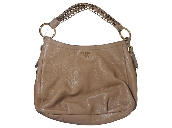 Borsa hobo Prada Cervo Lux in pelle beige dorato - vista 2