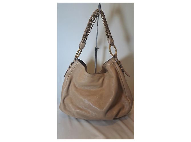 Borsa hobo Prada Cervo Lux in pelle beige dorato - vista 4