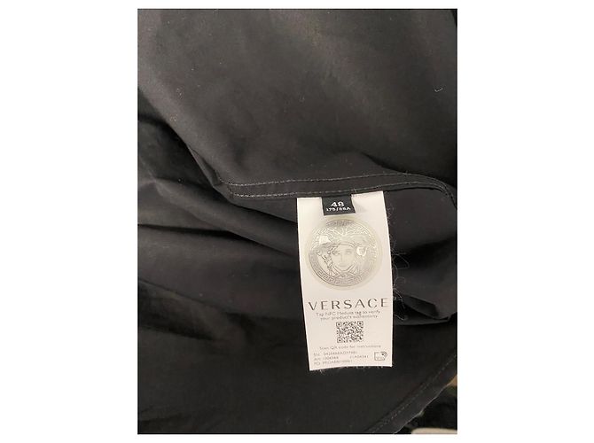 Camicia Versace in cotone a maniche corte nera logo blu Nero - vista 5