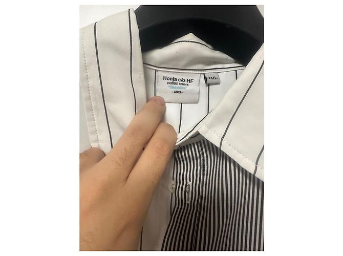 Autre Marque Honja c/o HF AH19 Camicia Oversize in Cotone Nero Bianco - vista 3