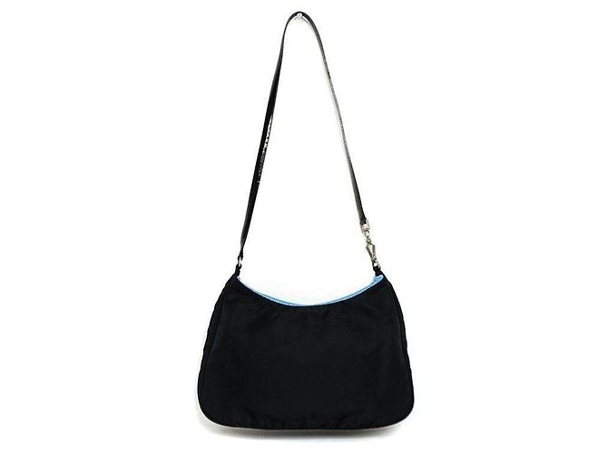 Borsa Prada Cleo in nylon nero e pelle verniciata blu - vista 3