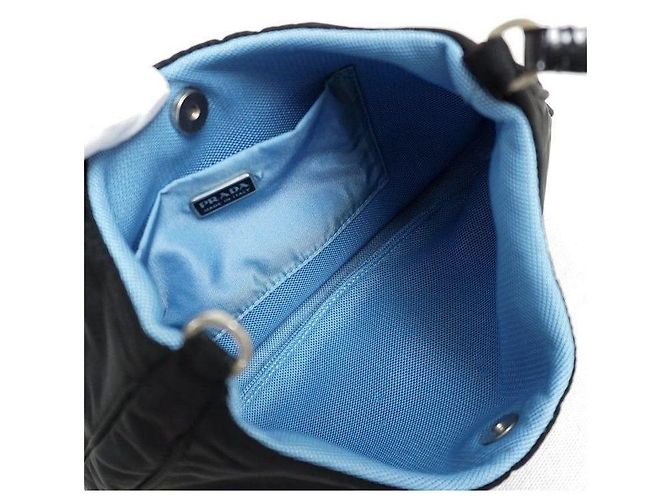 Borsa Prada Cleo in nylon nero e pelle verniciata blu - vista 5