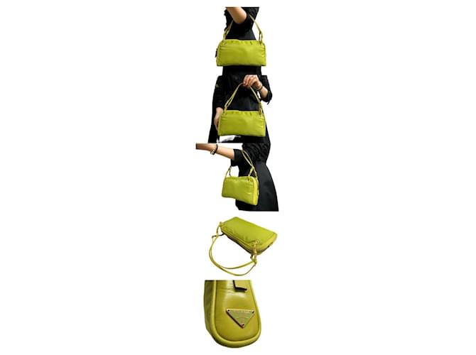Borsa Prada verde chiaro in nylon e pelle - vista 9