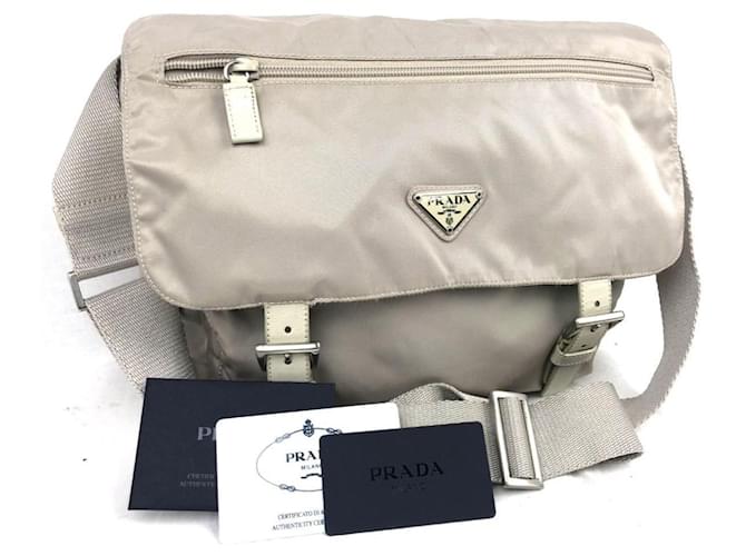 Borsa a spalla Prada in nylon grigio argento - vista 2