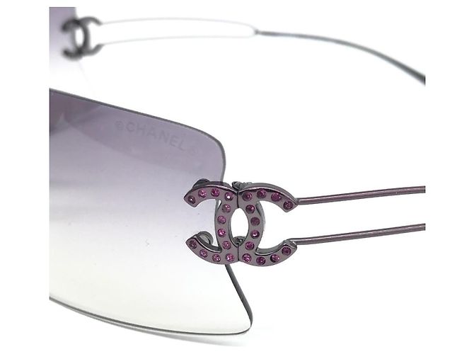 Occhiali da sole Chanel CC Logo strass argento e viola Porpora - vista 8