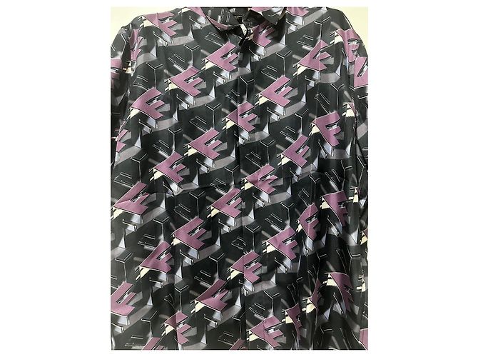 Camicia Fendi in seta stampa FF Block blu viola multicolore Porpora - vista 2