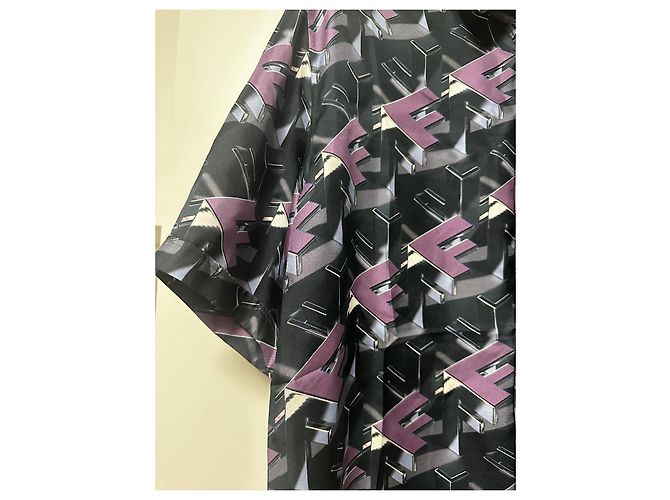 Camicia Fendi in seta stampa FF Block blu viola multicolore Porpora - vista 6
