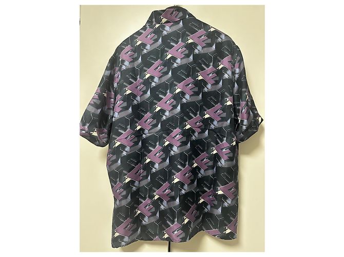 Camicia Fendi in seta stampa FF Block blu viola multicolore Porpora - vista 7