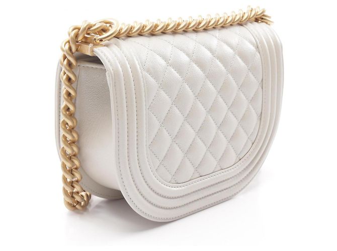 Chanel Boy Leather Shoulder Bag White - view 2