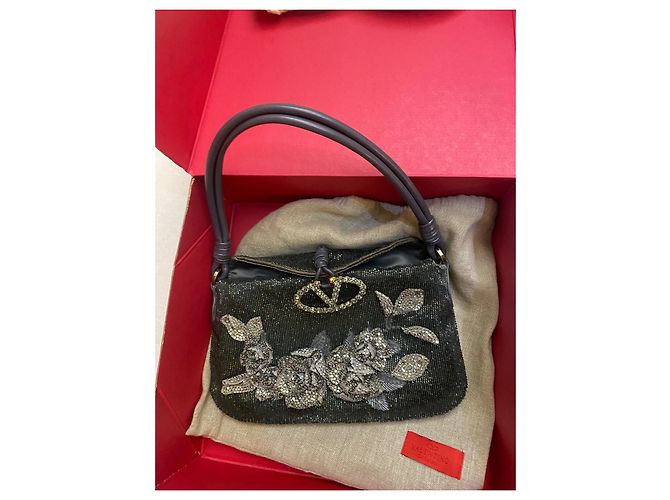 Borsa da sera Valentino Garavani Argento con paillettes Logo V Metallico - vista 3