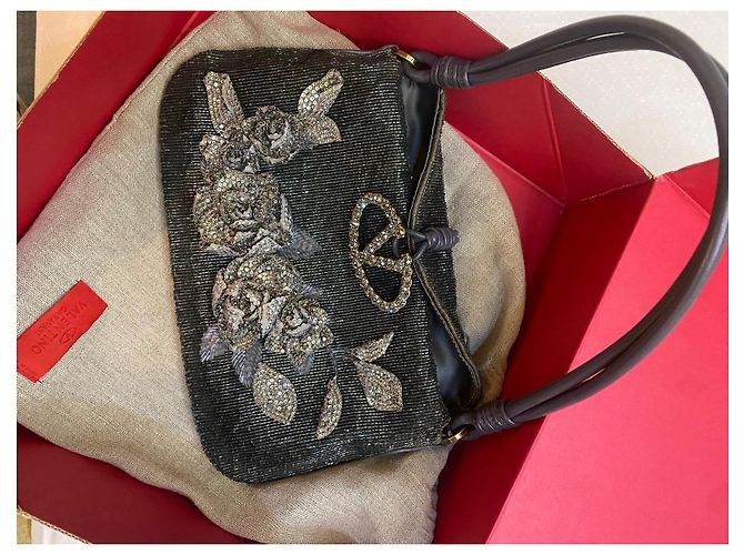 Borsa da sera Valentino Garavani Argento con paillettes Logo V Metallico - vista 4