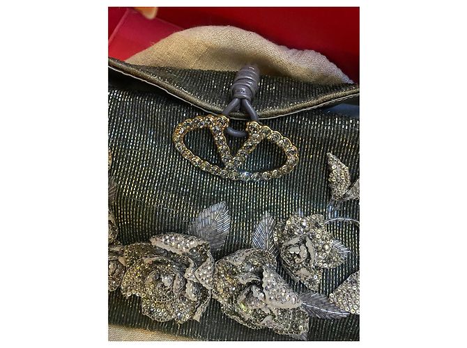 Borsa da sera Valentino Garavani Argento con paillettes Logo V Metallico - vista 6