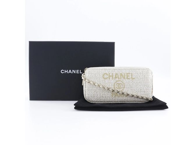 Borsa a spalla Chanel Deauville Chain Bianco - vista 18