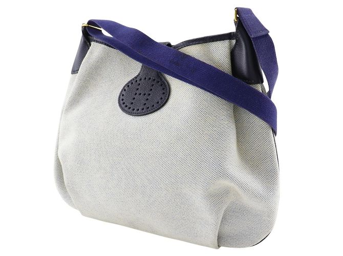 Borsa a spalla Rodeo di Hermès Toile H 1999 Marrone Blu navy - vista 2