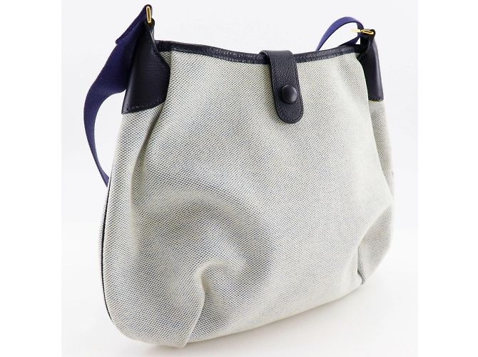 Borsa a spalla Rodeo di Hermès Toile H 1999 Marrone Blu navy - vista 3