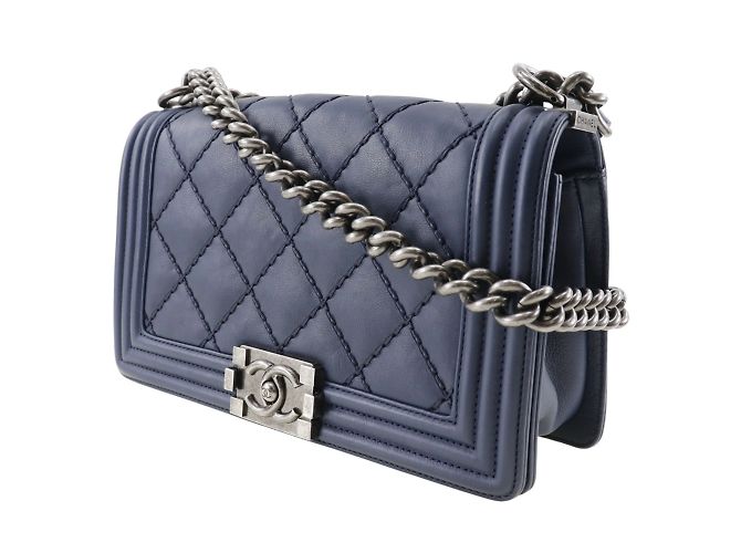 Borsa a Spalla Chanel Boy Blu navy - vista 2